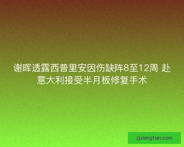 谢晖透露西普里安因伤缺阵8至12周 赴意大利接受半月板修复手术